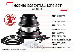 Not Compatible with Induction hob /& Ingenio Universal Stainless Steel Straining Lid with Saucepans Tefal L2009542 Ingenio Essential 14 Piece Pots and Pans Set Black