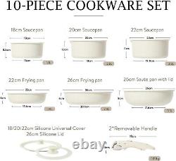 10PCS Non Stick Pots and Pans Set, Detachable Handle Induction Hob Pans Set, Coo