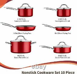 10Pc Non Stick Pan Set Induction Cookware Frying Pan Cooking Stock Pot Ceramic