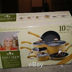 10 PC Paula Deen Yellow Porcelain Enamel NonStick Cookware pot pan BRAND NEW set