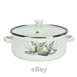 10 Pc Enamel Cookware Set Casserole Pots Lid Soup Stockpot Flowers White Pan New