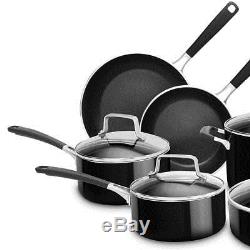 10 Piece Black Covered Saucepan Saute Pan Skillet Casserole Kitchen Cookware Set