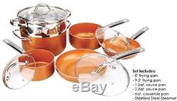 10 Piece Copper Induction Non stick Set Chef Steamer Skillet Sauce Pan With Lids