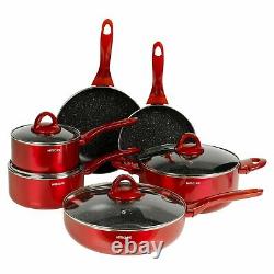10-Piece Induction Cooking Pots Set Red Non-Stick Frying Pan Saucepan Stockpot