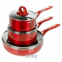 10-Piece Induction Cooking Pots Set Red Non-Stick Frying Pan Saucepan Stockpot