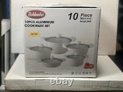 10 Piece Non Stick Aluminium Cooking Saucepans Pots Set Glass Lids Cream