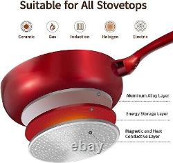 10-Piece Nonstick Cookware Kitchen Sets With Heat-Resistant Handle & Lid (Red)