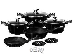 10-pcs Cookware Set Granite Coating BERLINGER HAUS Metallic Shiny Black BH-1663