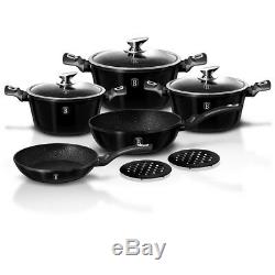 10-pcs Cookware Set Granite Coating BERLINGER HAUS Metallic Shiny Black BH-1663
