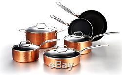 10pc Hammered Copper Cookware Set with Nonstick Coating Induction Pots & Pan Set