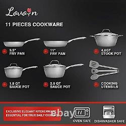 11 Piece Saucepan Set Cookware Pan Grey Non Stick Hammered Marble Cooking New
