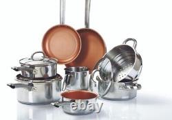 11 Piece Set Stainless Steel Copper Non-Stick Healthy Cooking 8 Pans 3 Lids
