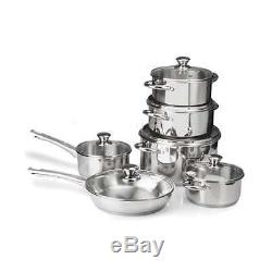 12 PCS Stainless Steel Kitchen Cookware Set Pots Pans Tri-Ply Bottoms Cooking