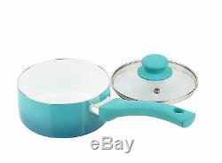 12-Piece Ceramic Cookware Set Nonstick Pots Pans Kitchen Tools Red Ombre Teal