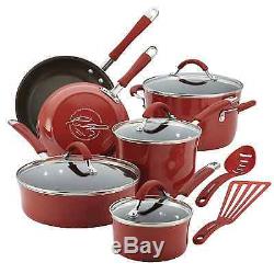 12 Piece Non Stick Stainless Steel Cookware Set Kitchen Pots Pans Rachel Ray Red