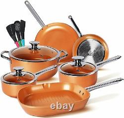 12pcs Nonstick Cookware Set, Pots and Pans Set with Stainless Steel Handles, Fry
