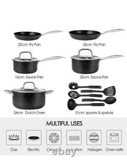 13 PCS Non-stick Pan Set Frying Pot with 3 Glass Lids & 5 Cookware for Induction