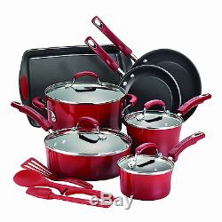 14 Piece Non Stick Cookware Set Kitchen Pots And Pans Red Rachel Ray Hard Enamel
