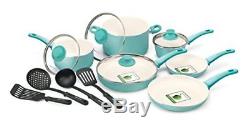 14 Piece Nonstick Ceramic Cookware Set Pots and Pans Dish Soft Grip Turquoise