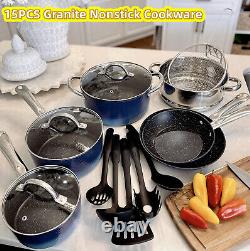 15 PCS Induction Kitchen Cookware Set Granite Nonstick Coated Pots and Pans Set