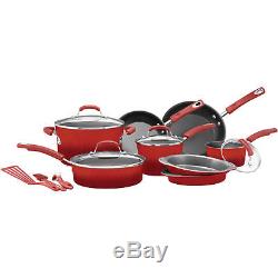 15 Piece Non Stick Cookware Set Kitchen Pots And Pans Red Rachel Ray Hard Enamel