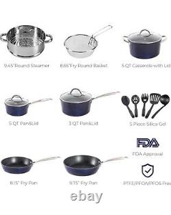 15 Pieces Non-Stick Cookware Set, Nonstick Induction Granite-Coated Pot Pan Set