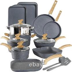 17 Piece Cookware Set Nonstick Kitchen Cooking Pots Grey Granite Pots and Pans