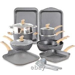 17 Pieces Kitchen Pots & Pans Set Nonstick Cookware Set Granite Coated with Lids
