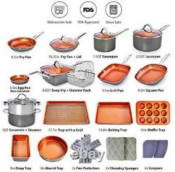 23pc Copper Pots and Pans Set Ceramic Cookware Kitchen Sets Nonstick Induction