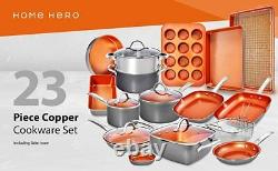 23pc Copper Pots and Pans Set Ceramic Cookware Kitchen Sets Nonstick Induction