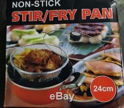 24cm Non Stick Chip Pan Set Fryer Deep Fat Frying Basket Pot With Glass LID