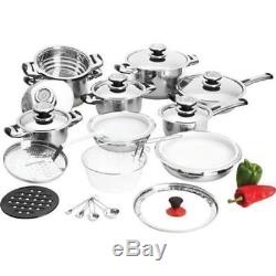 28 Piece Stainless Steel Pots & Pans Kitchen Cooks Chef's Waterless Cookware Set