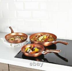 3 PC Metallic URBN-CHEF Ceramic Copper Induction Cooking Frying Pan Cookware Set