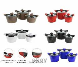 3 pc Non Cooking Pot Casserole Stockpot Stick Profess Diecast Black / Red/White