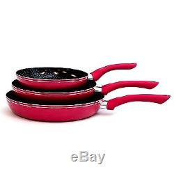 3pc Ceramic Stone Ware Marble Induction Frying Pan Set High Quality Fry 28,24,20