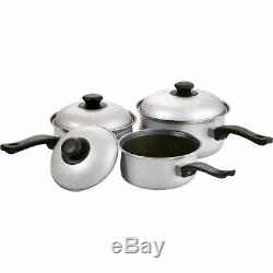 3pc Non Stick Cookware Set Sauce Pan Pot LID Kitchen Fry Pan Frying Lids Silver