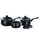 3pc Non Stick Cookware Set Saucepan Pan Pot Set Silver And Black Belly Shaped