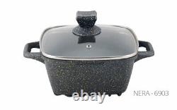 4pc Square Marble Coated Non Stick Die Cast Stockpot Casserole Cooking Pot