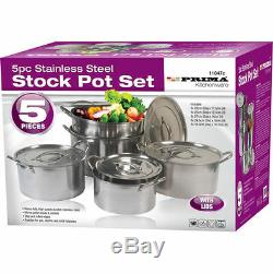 5Pc Piece Stainless Steel Shallow Stock Pot Saucepan Set With Lids 5 Sizes New