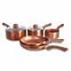 5 Piece Ceramic Cookware Set Metallic Copper Non Stick Saucepan Pan With Lids UK