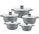 5 Piece Die-Cast Aluminium Cookware Set Grey Casserole Stock Cooking Pot