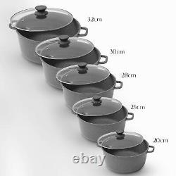 5 Piece Die-Cast Aluminium Cookware Set Grey Casserole Stock Cooking Pot