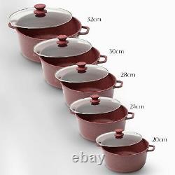 5 Piece Die-Cast Aluminium Cookware Set Red Casserole Stock Cooking Pot