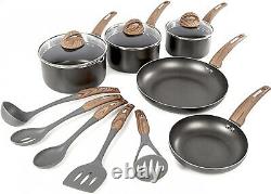 5 Piece Induction Saucepan Set Cookware Pan Brown Non Stick Cooking+ 5 Tools