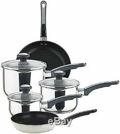 5-Piece Pan Set Saucepan Frypan Cookware Straining Lid Stainless Steel Prestige