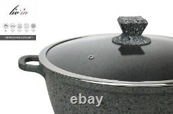5 pc Cookware Set Non Stick Granite Coated Stockpot Casserole Cooking Pot & Lid
