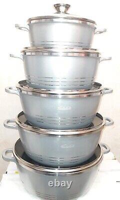 5 pieces silver ceramic non-stick cooking pot set with inductio (20,24,28,30,32)