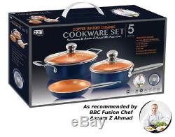 5pc Cookware Set Pot Kitchen Saucepan Frying Pan Casserole Copper LID Non Stick