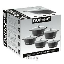 5pc Die-cast Durane Casserole Stockpot Cooking Pan Induction Cookware Set