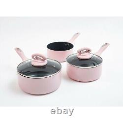 5pc Matt Blush Pink Grey Sparkle Ceramic Non-Stick Pan Set For Use On Any Hob